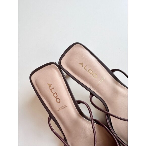 ALDO Afean Dark Brown Burgundy Leather Square Toe Slip On Mules Slides, Size 7 - Picture 3 of 12